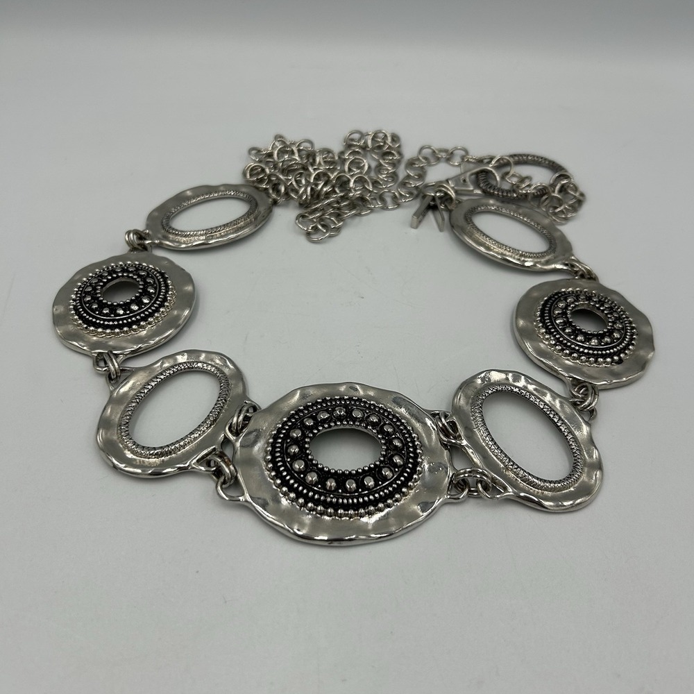 Chico's Hammered Metal Silver Tone Versatile Belt Accessory Boho Festival